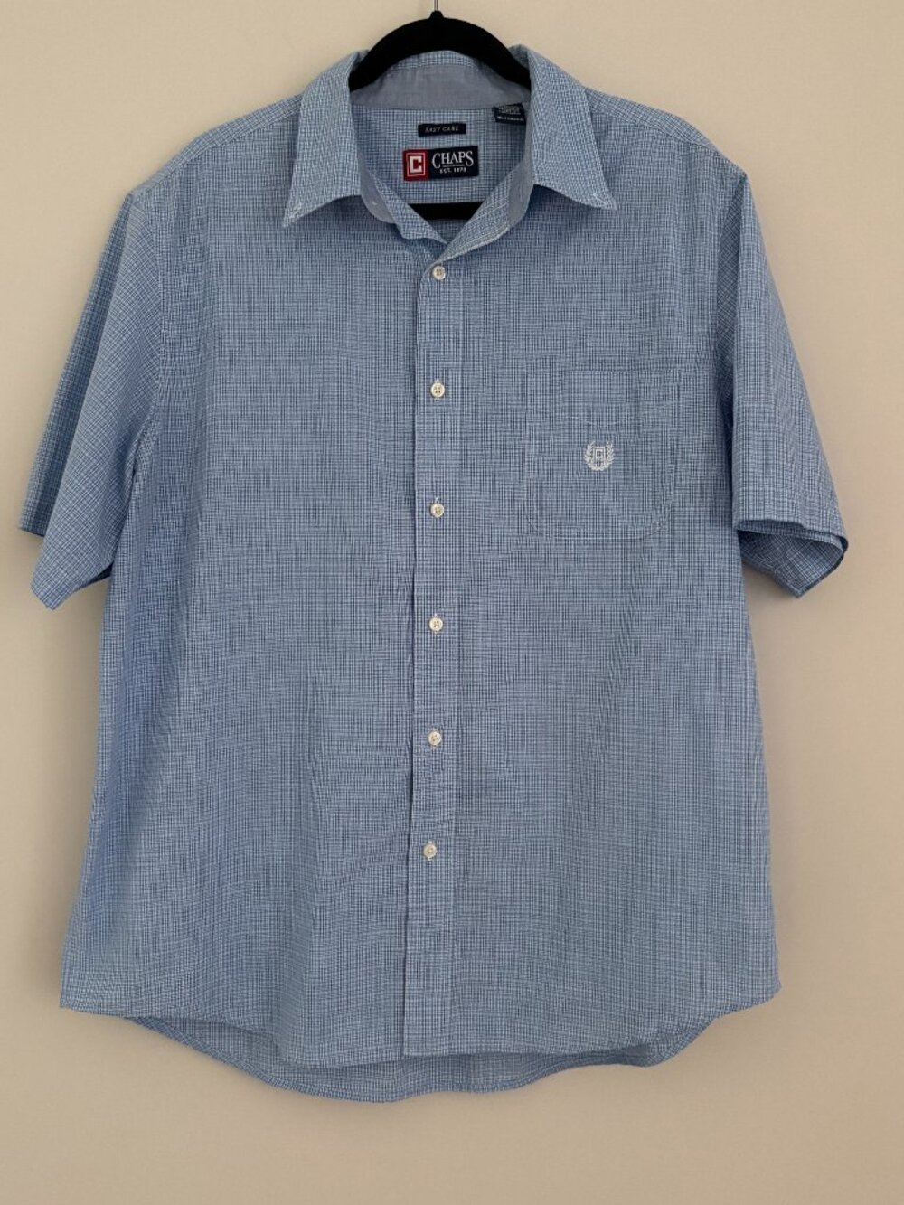 Chaps Men's Blue White Checkered Short Sleeve Shirt Ivy League Academic Retro XL